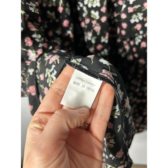 Tiered Maxi Skirt Dark Floral Women's Medium Front Slit Witchy Whimsigoth Grunge - Picture 6 of 8